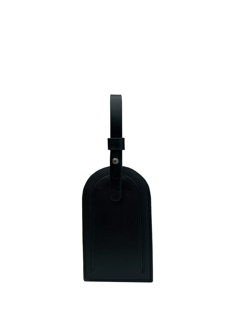 Apatchy London Cavendish black leather luggage tag, imported from the UK