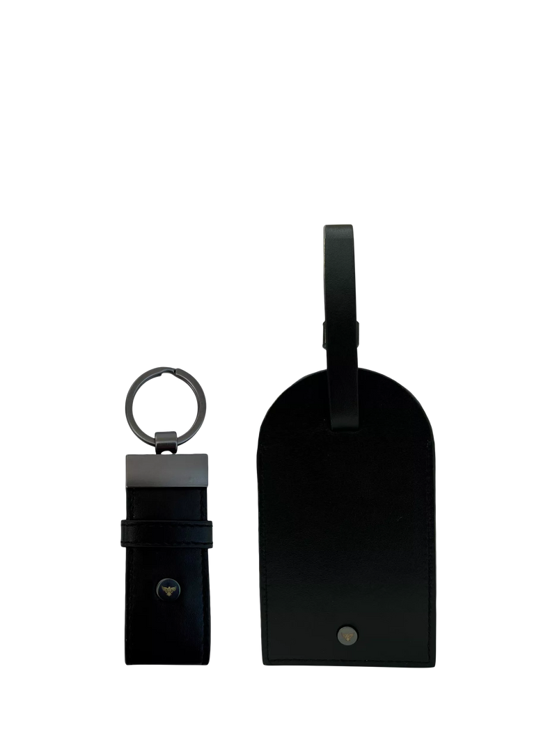 Apatchy leather luggage tag and loop keyring set black - British product