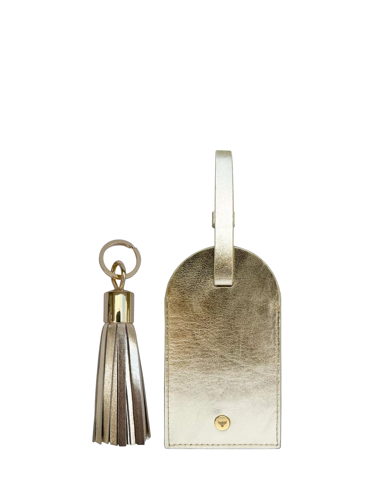 Apatchy London leather luggage tag and tassel gift set gold (British brand)