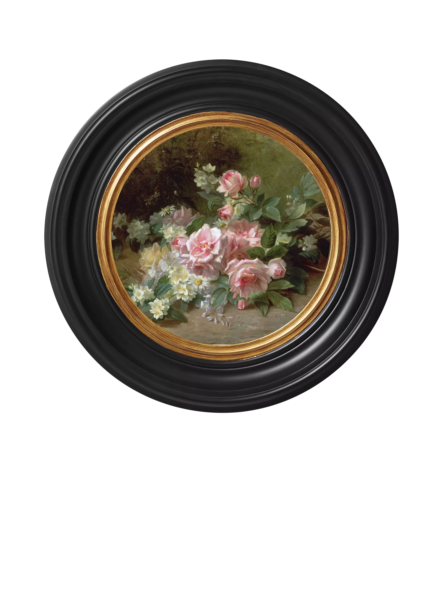 Brookpace Lascelles framed print Roses & Daisies round porthole 43cm - British product