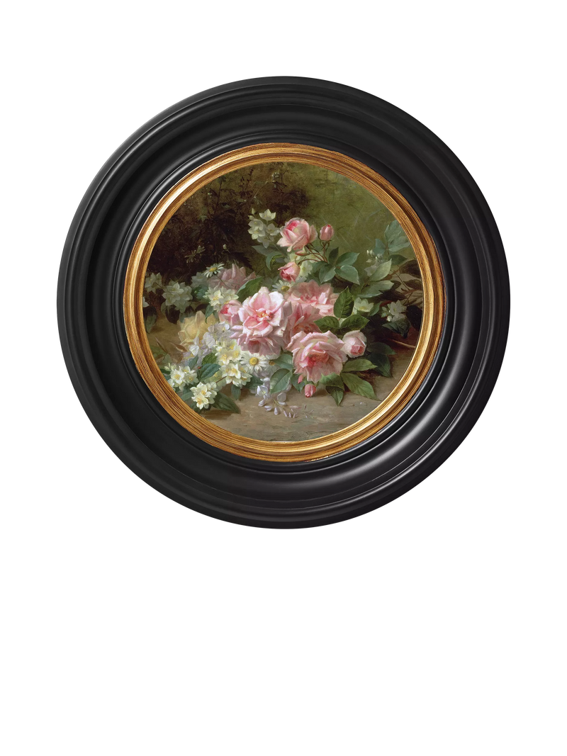 Brookpace Lascelles framed print Roses & Daisies round porthole 43cm - British product