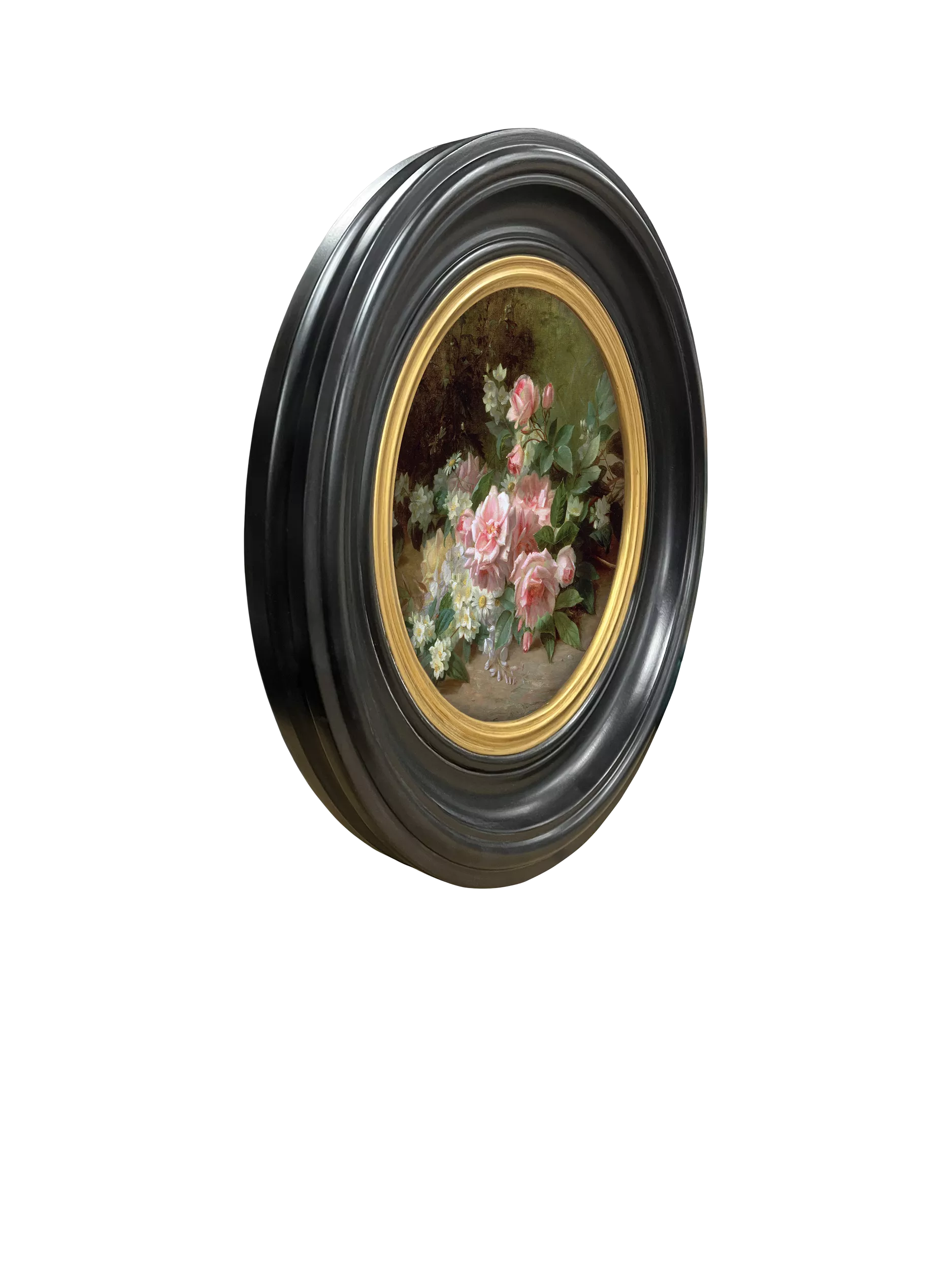 Brookpace Lascelles framed print Roses & Daisies round porthole 43cm - British product