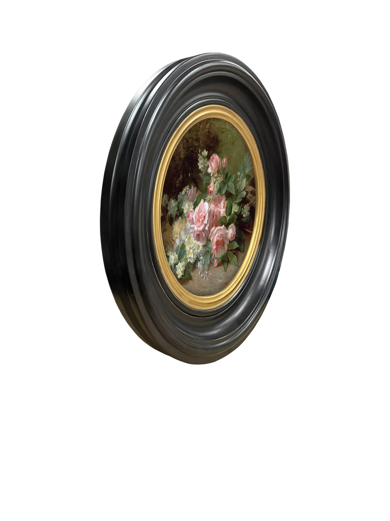 Brookpace Lascelles framed print Roses & Daisies round porthole 43cm - British product