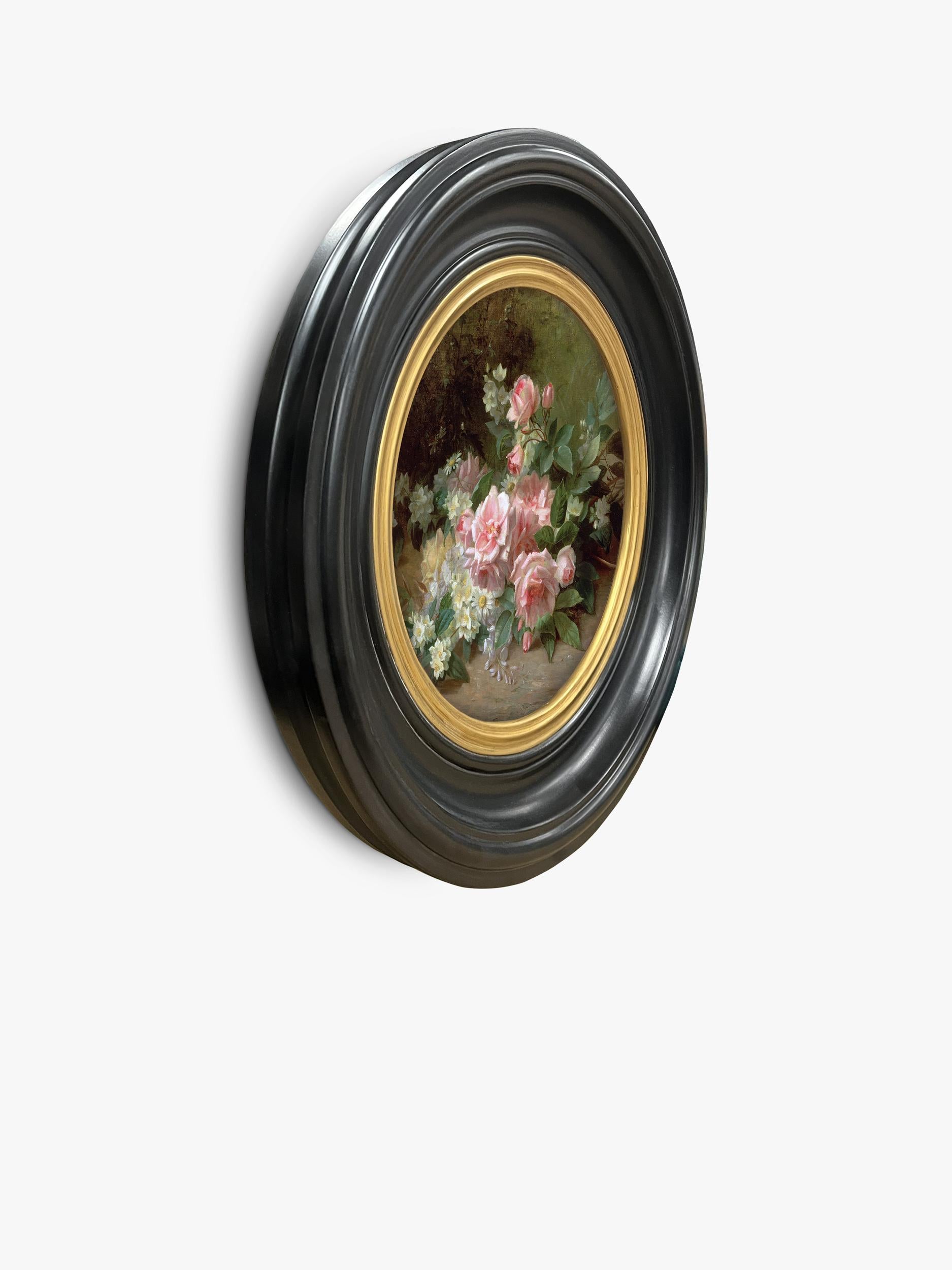 Brookpace Lascelles framed print Roses & Daisies round porthole 43cm - British product