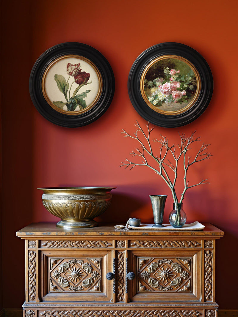 Brookpace Lascelles framed print Roses & Daisies round porthole 43cm - British product