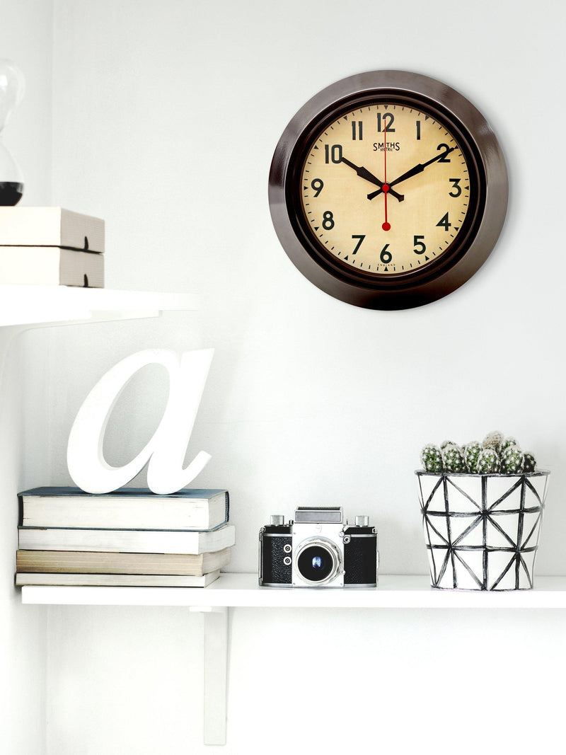 Lascelles brown metal wall clock 25cm, imported from the UK