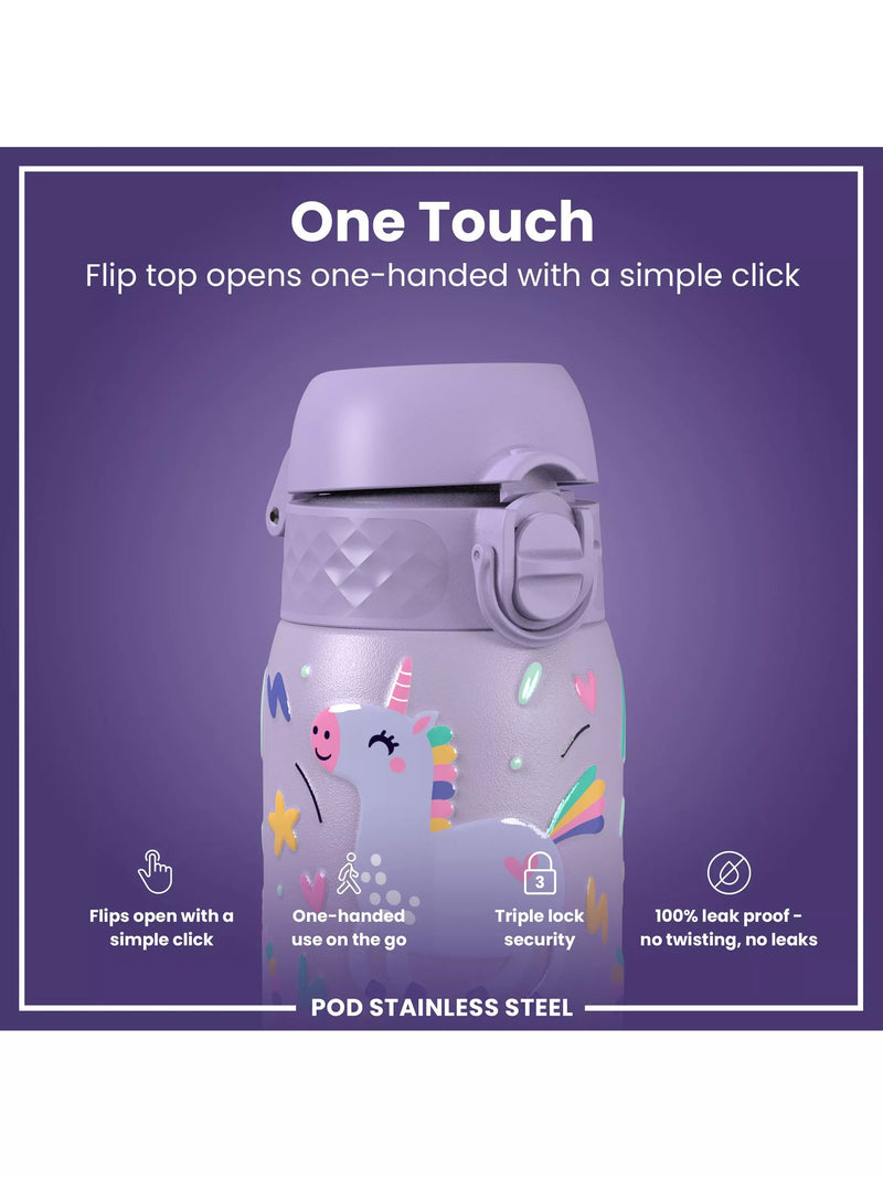 Ion8 kids stainless steel leak-proof drinks bottle Unicorn 400ml, UK version