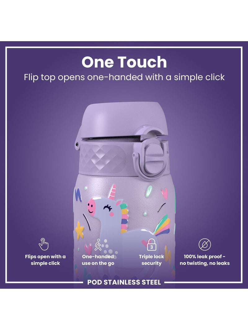 Ion8 kids stainless steel leak-proof drinks bottle Unicorn 400ml, UK version