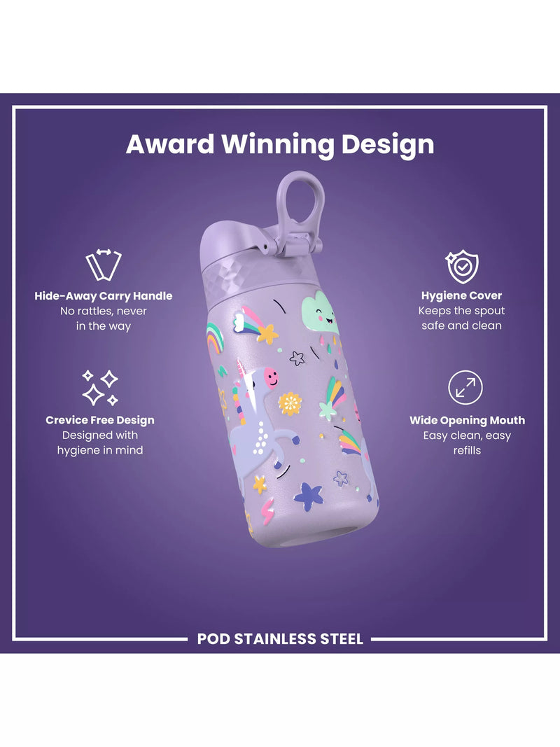 Ion8 kids stainless steel leak-proof drinks bottle Unicorn 400ml, UK version