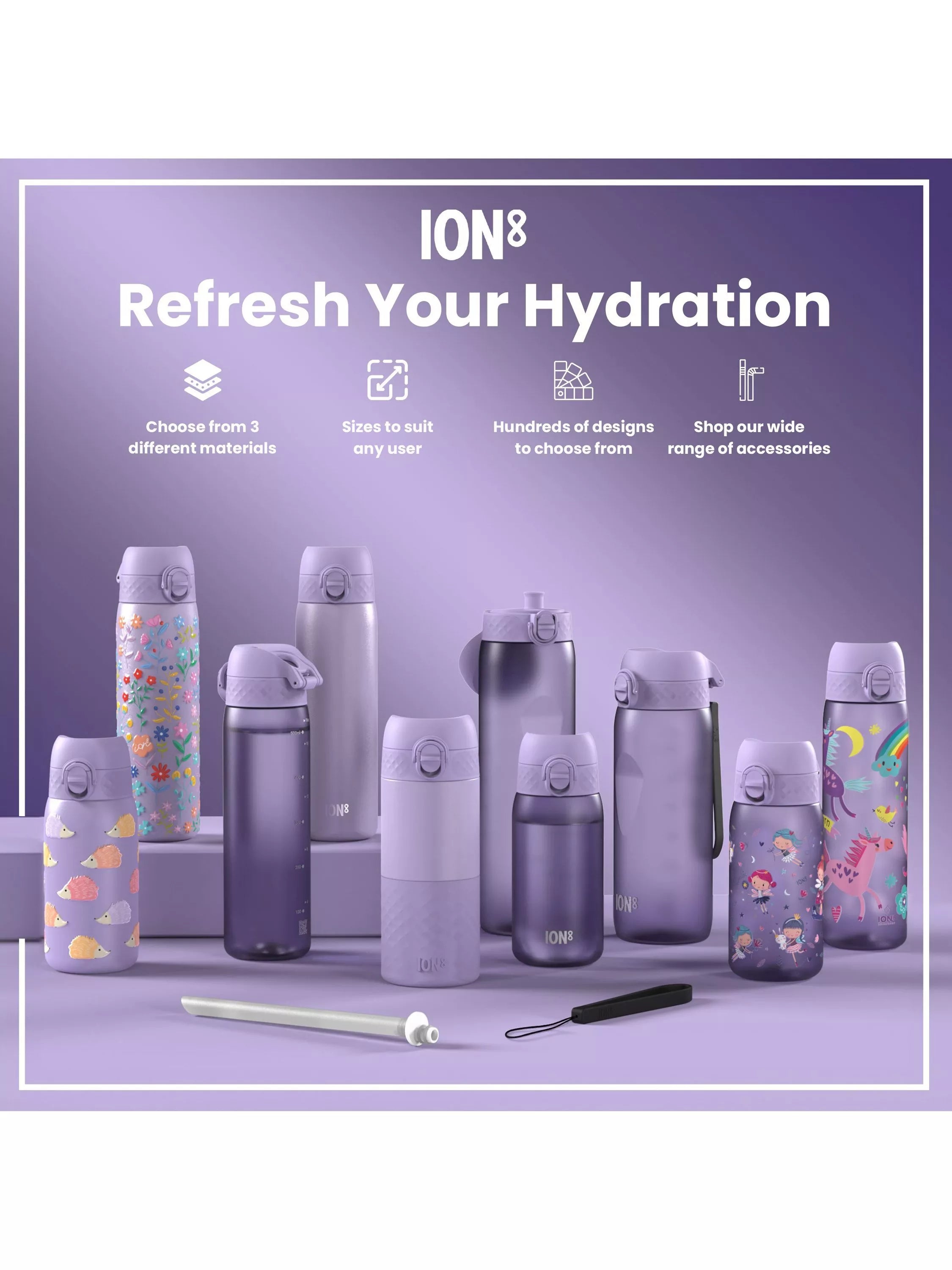 Ion8 kids stainless steel leak-proof drinks bottle Unicorn 400ml, UK version