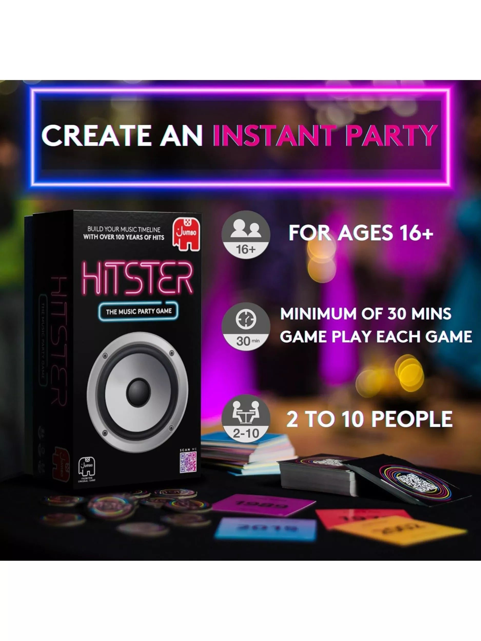 Hitster card party game with 300+ hits, imported from the UK