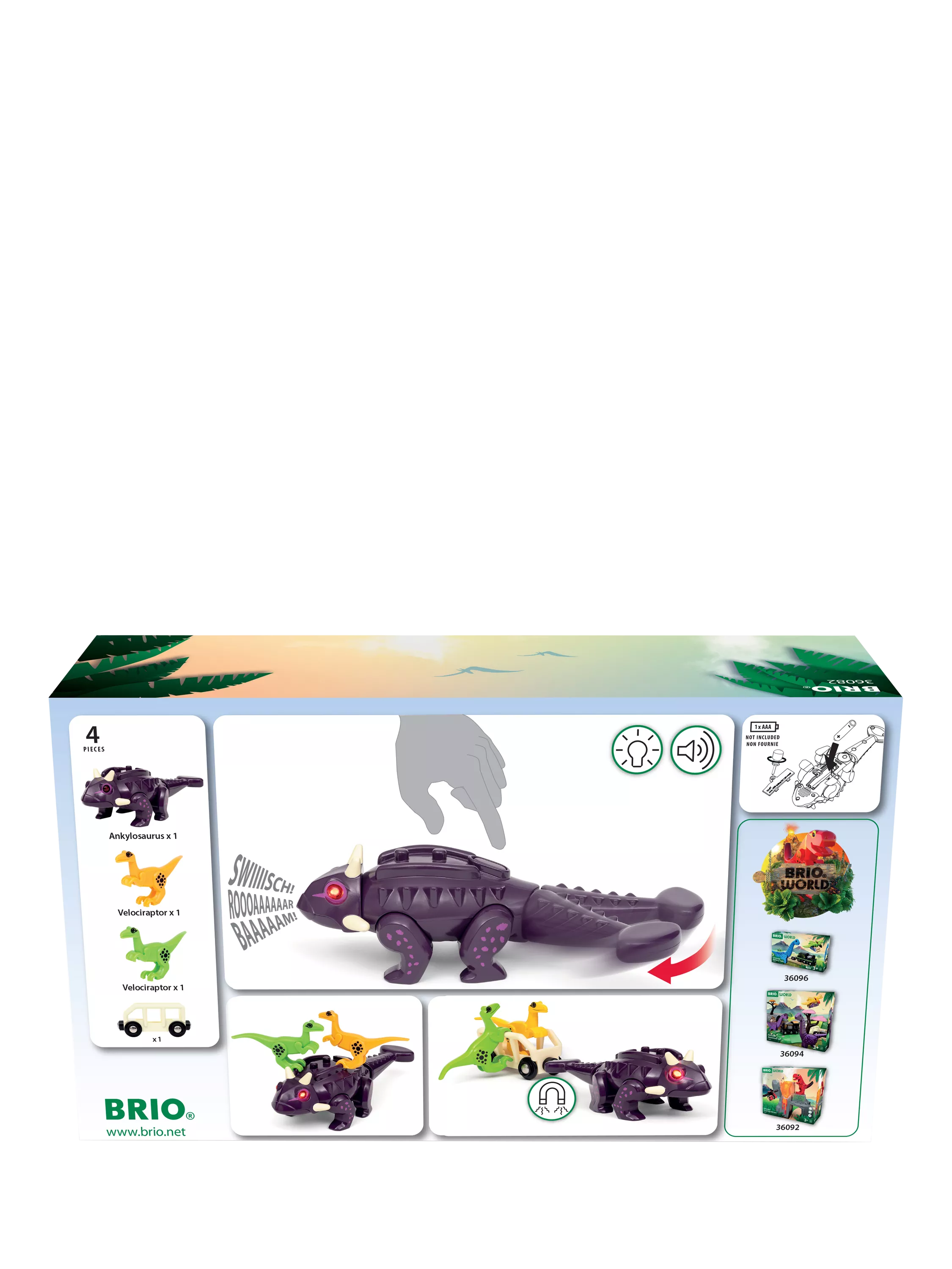 BRIO Dinosaur Attack Set with Ankylosaurus and Velociraptor figures, UK version