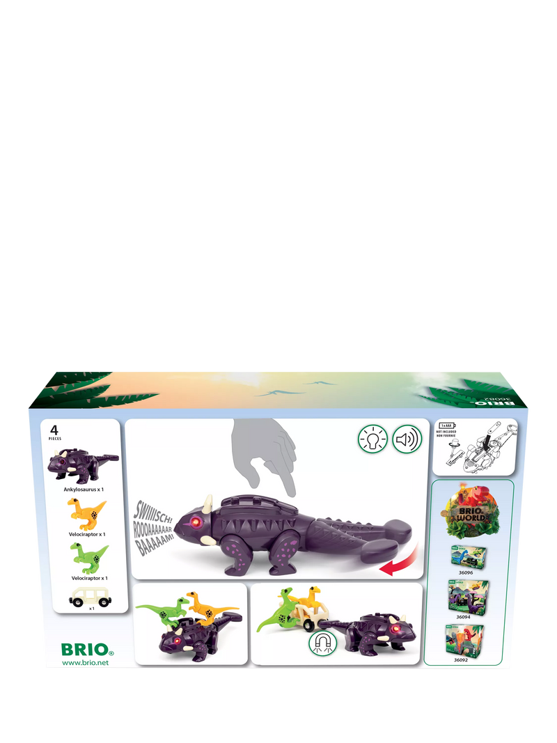 BRIO Dinosaur Attack Set with Ankylosaurus and Velociraptor figures, UK version
