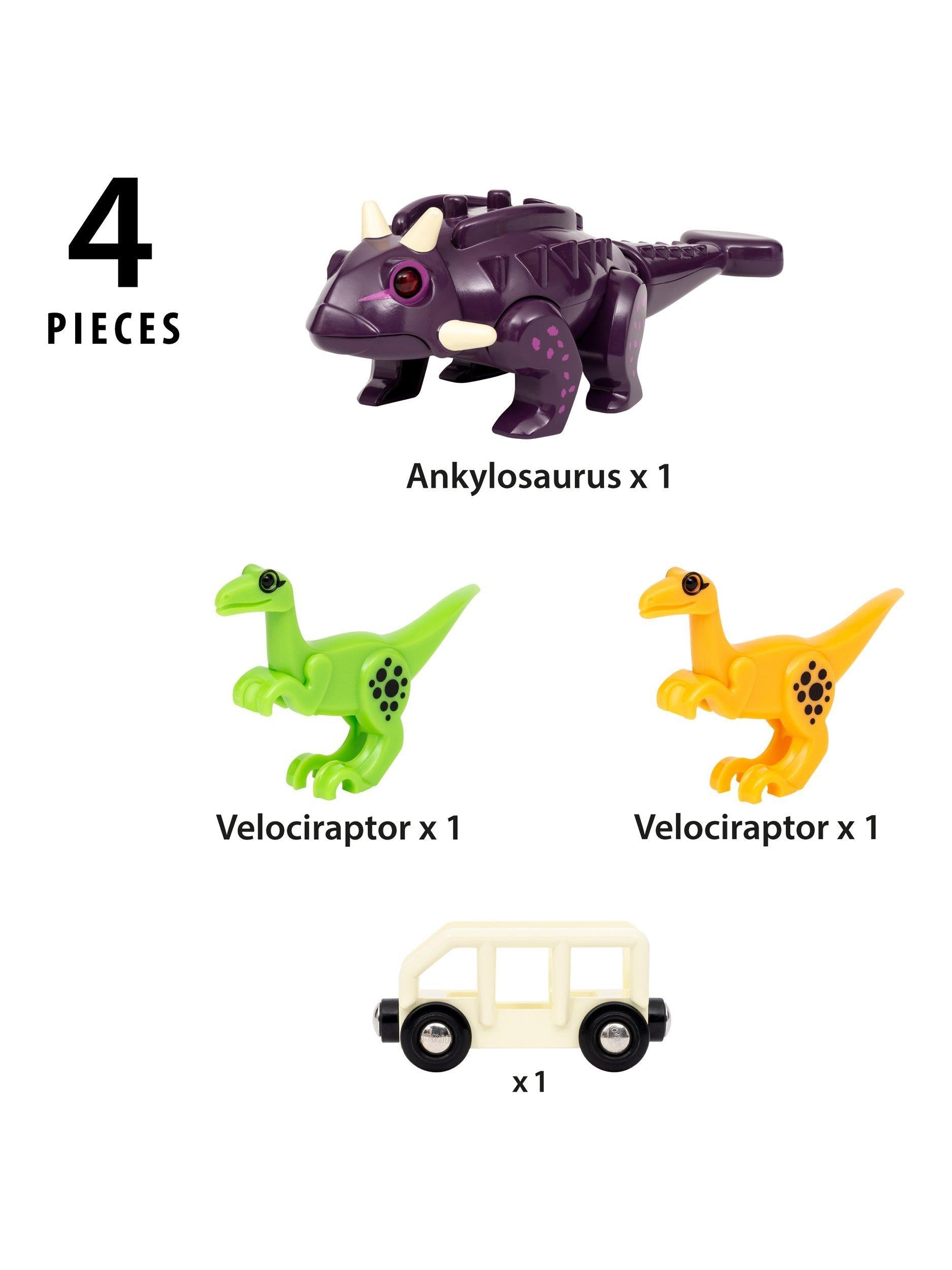 BRIO Dinosaur Attack Set with Ankylosaurus and Velociraptor figures, UK version