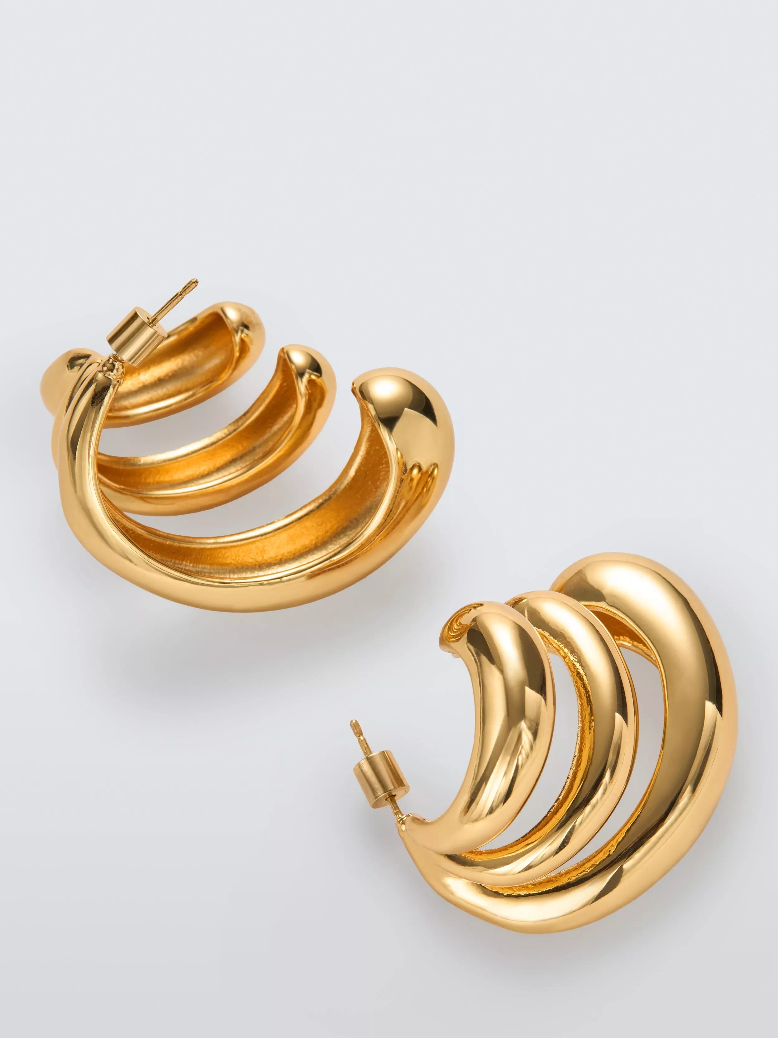 John Lewis polished triple hoop graduated earrings gold toned - British product