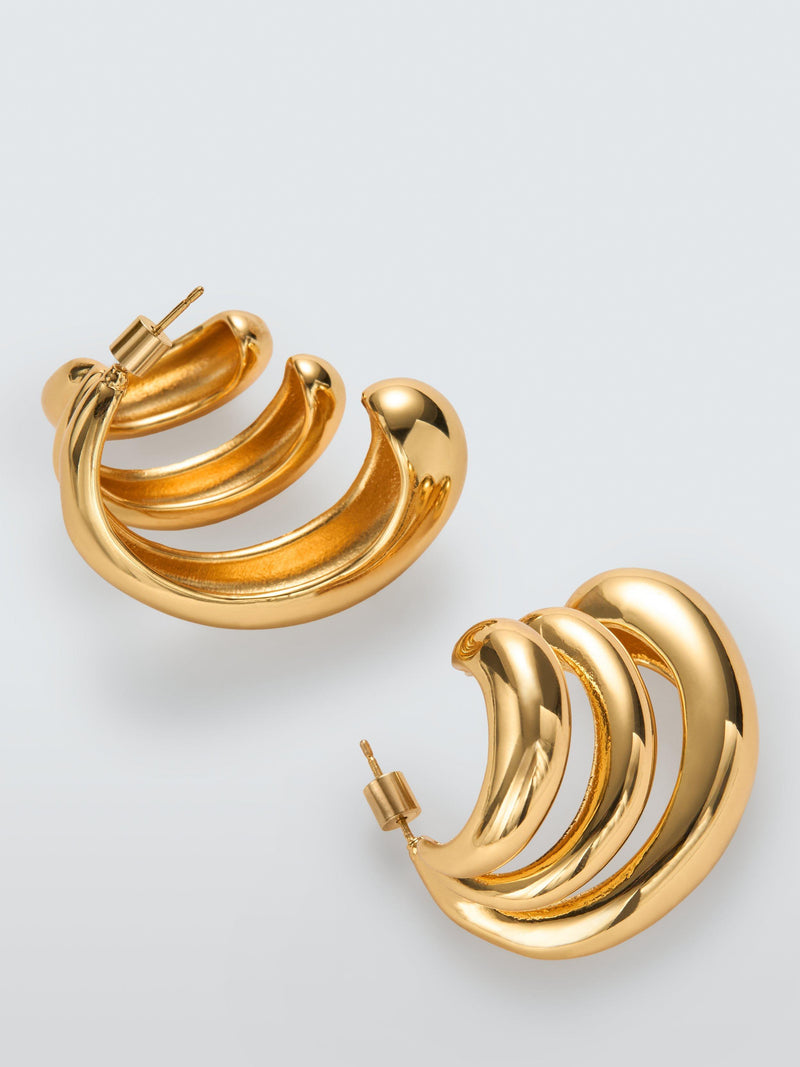 John Lewis polished triple hoop graduated earrings gold toned - British product