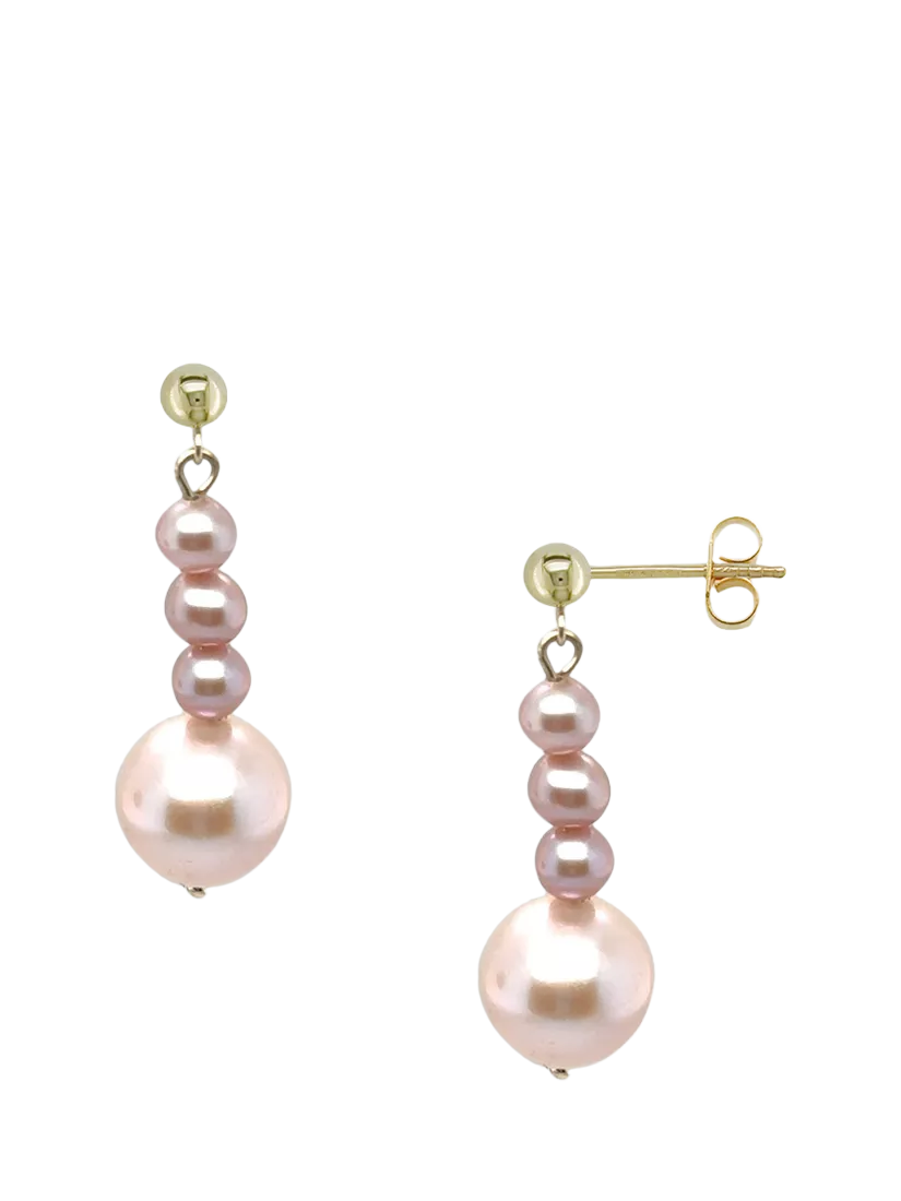 E.W Adams 9ct yellow gold pearl drop earrings, imported from the UK
