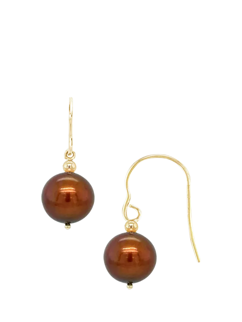 E.W Adams 9ct yellow gold freshwater pearl hook earrings (British brand)