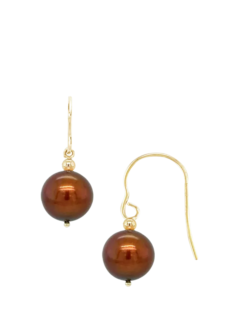 E.W Adams 9ct yellow gold freshwater pearl hook earrings (British brand)