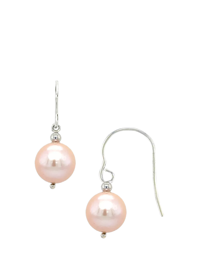 E.W Adams 9ct White Gold Freshwater Pearl Hook Earrings, 22mm Drop