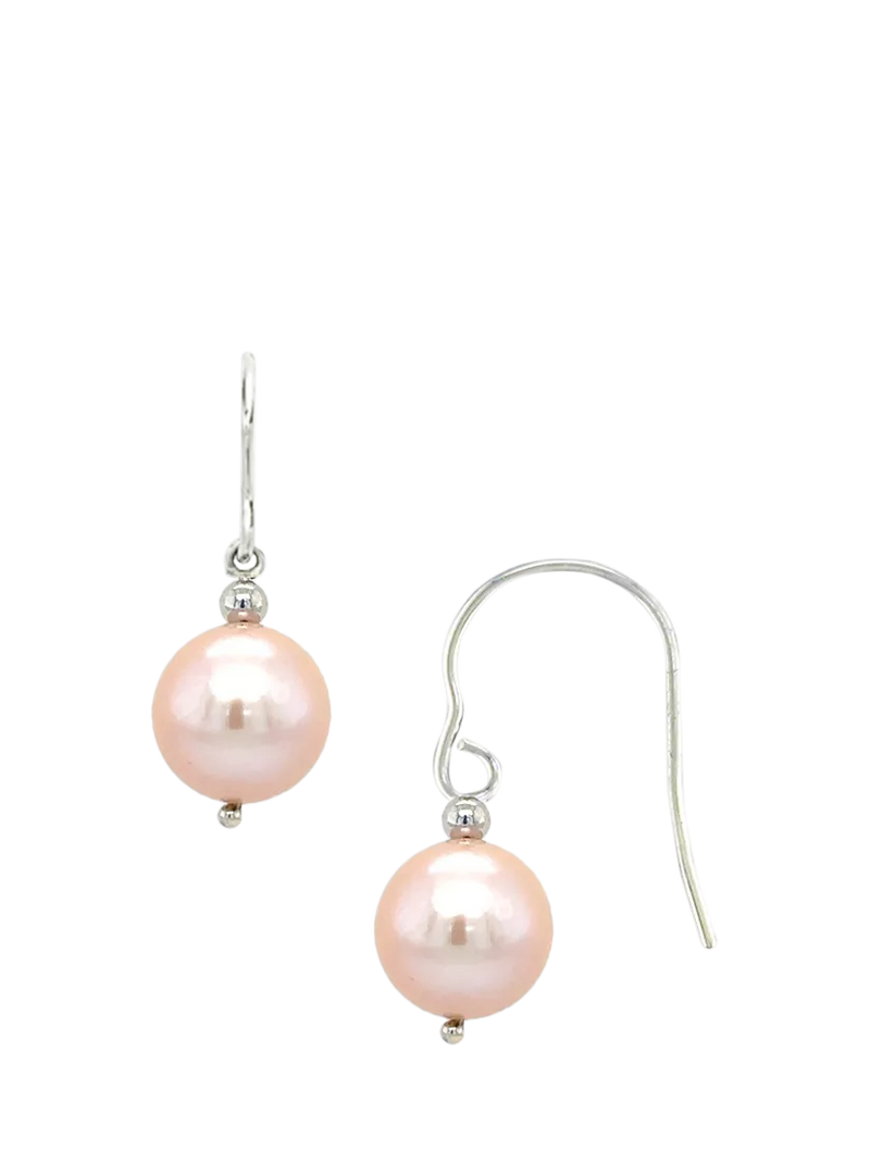 E.W Adams 9ct White Gold Freshwater Pearl Hook Earrings, 22mm Drop