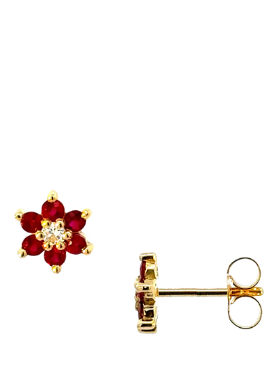 John Lewis E.W Adams 18ct Yellow Gold Ruby and Diamond Cluster Flower Stud Earrings- Buy online at McGrocer