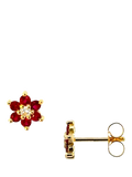 E.W Adams ruby and diamond cluster stud earrings in 18ct yellow gold, UK version