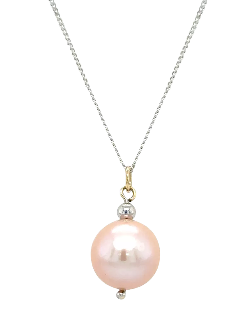 E.W Adams 9ct white gold pearl pendant necklace, imported from the UK