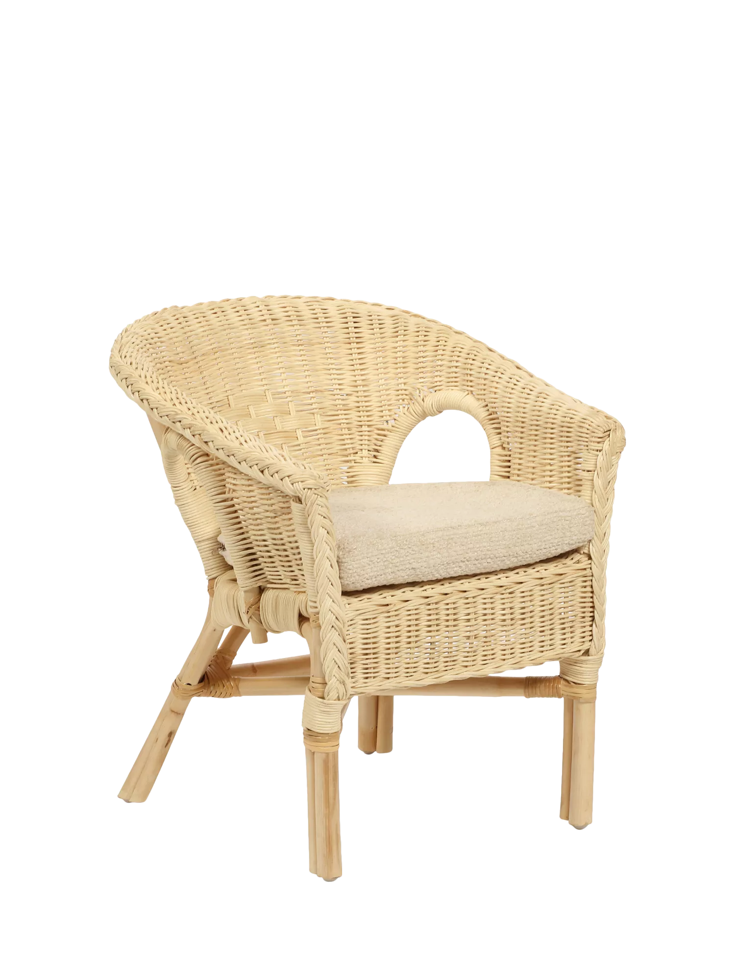Desser kids' rattan loom chair with cushion, imported from the UK