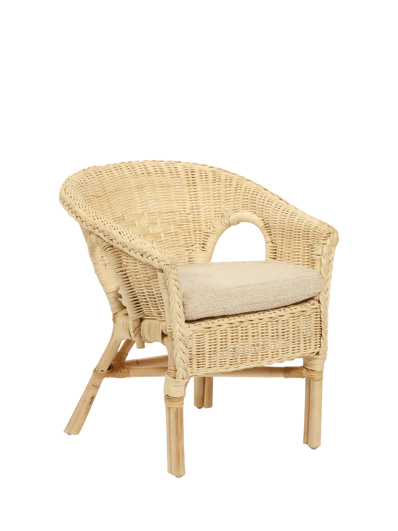 Desser kids' rattan loom chair with cushion, imported from the UK