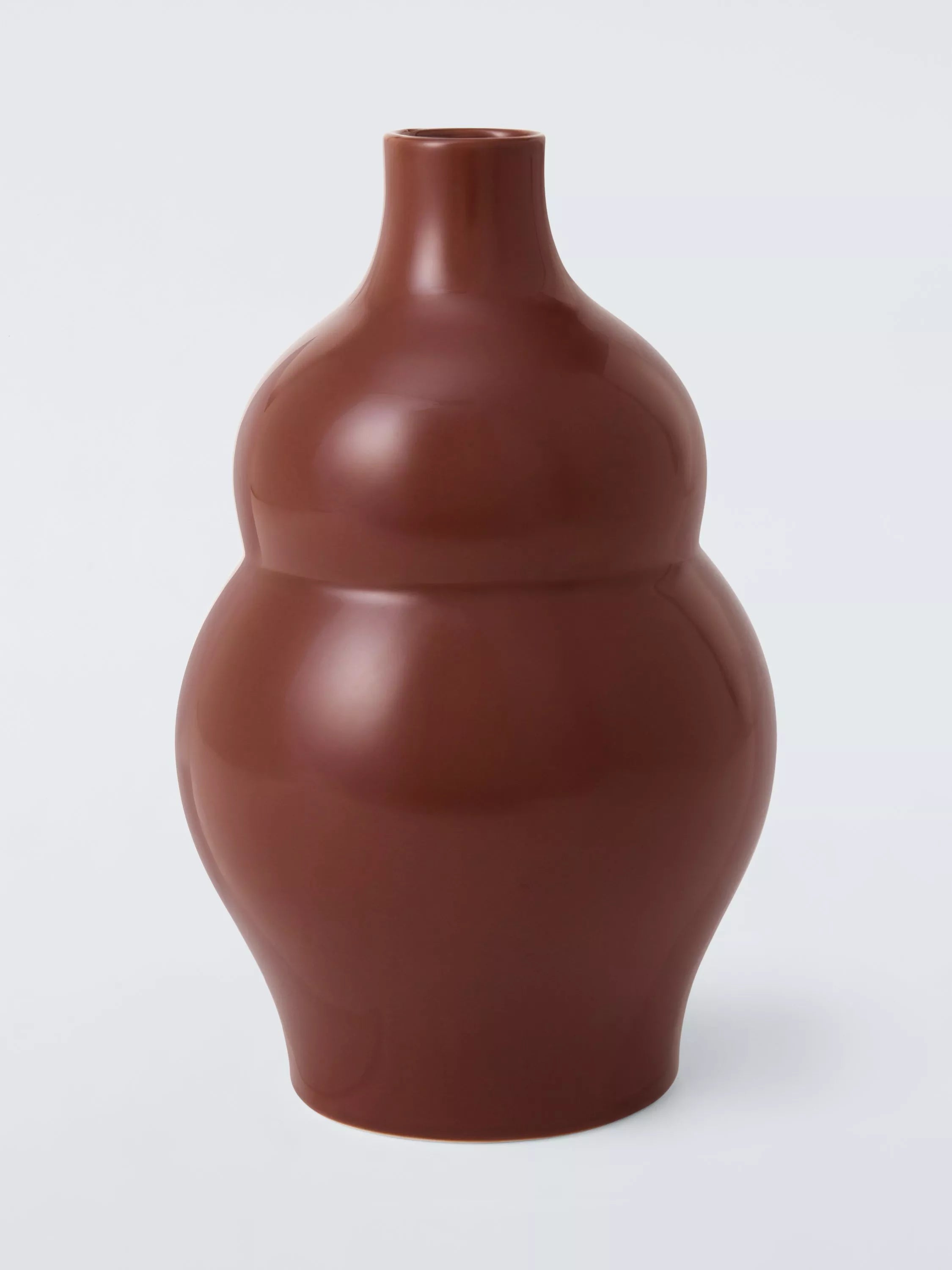 John Lewis stoneware vase wavy gourd brown H30cm, imported from the UK