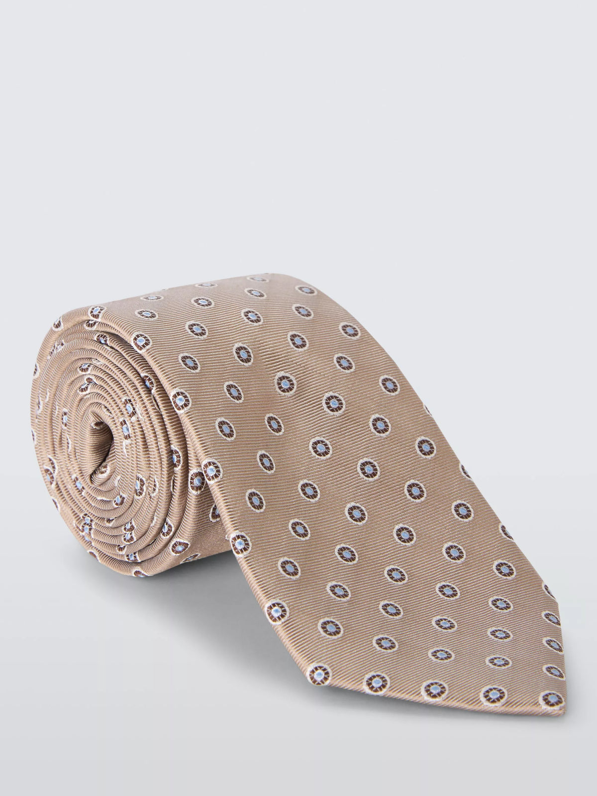 John Lewis silk small circle tie champagne 148cm (British brand)