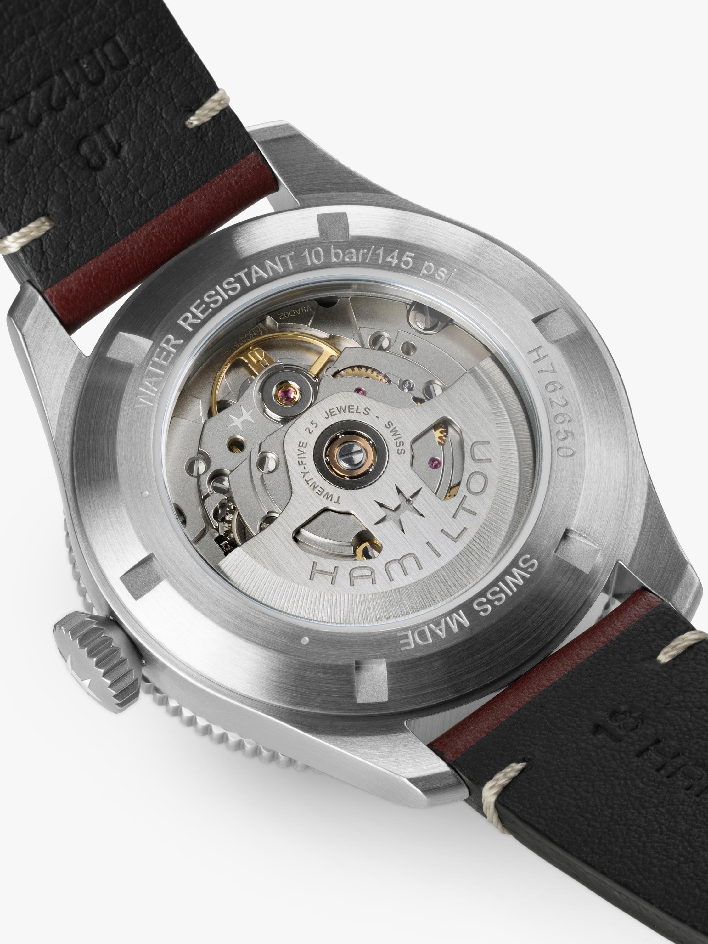 Hamilton Pilot Pioneer automatic watch red leather strap stainless steel, imported from the UK