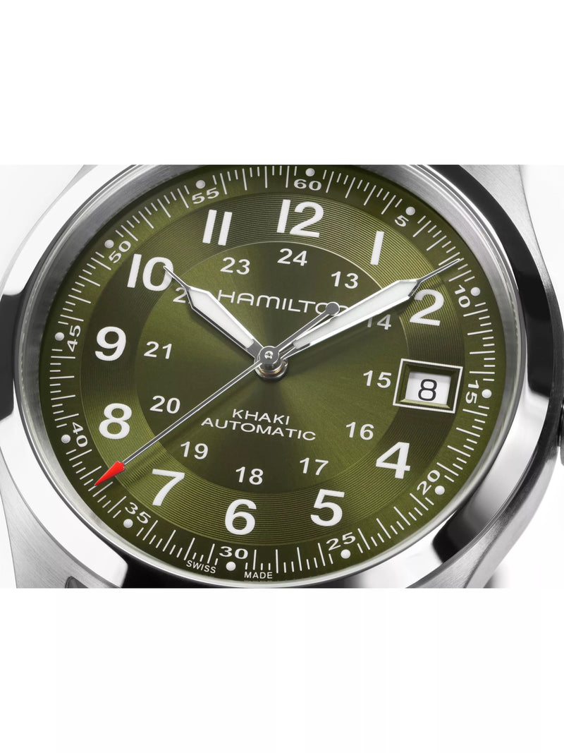Hamilton field automatic watch green dial leather strap (British brand)