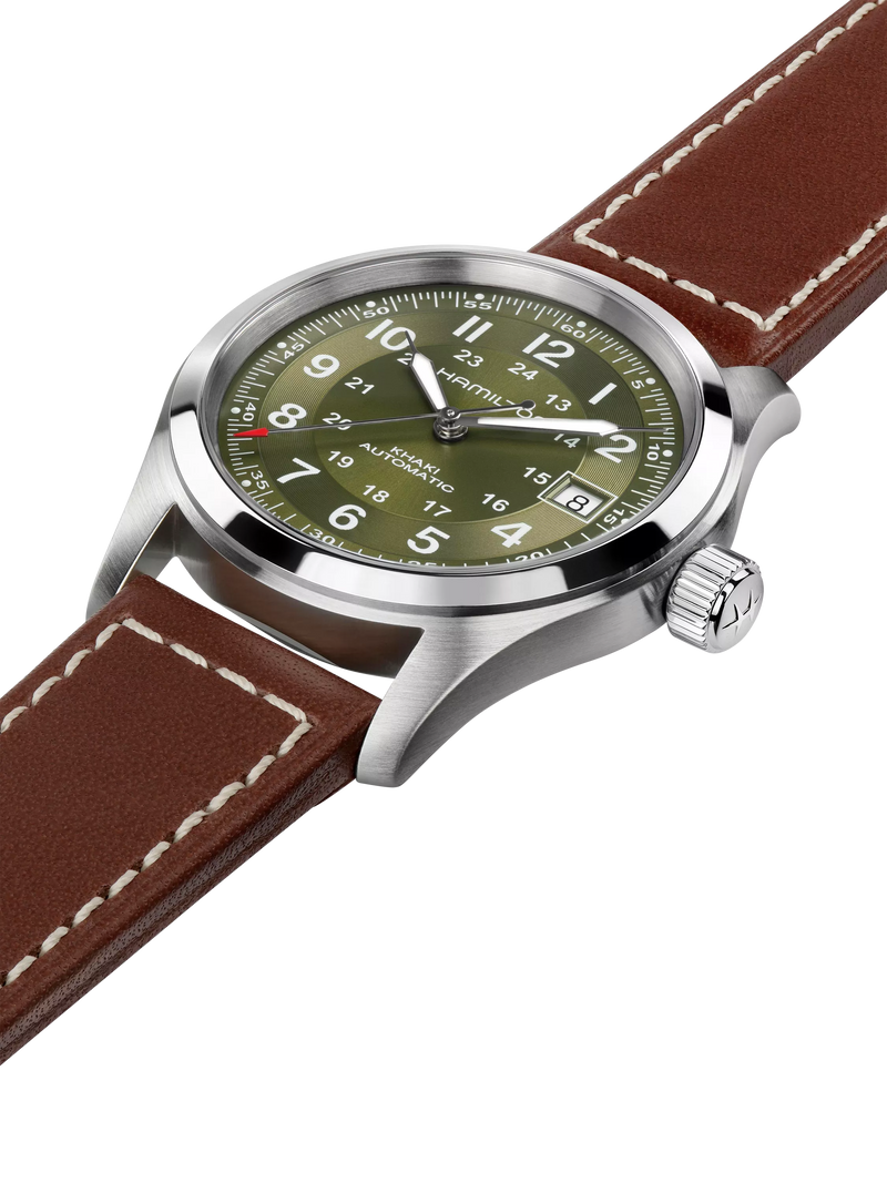 Hamilton field automatic watch green dial leather strap (British brand)