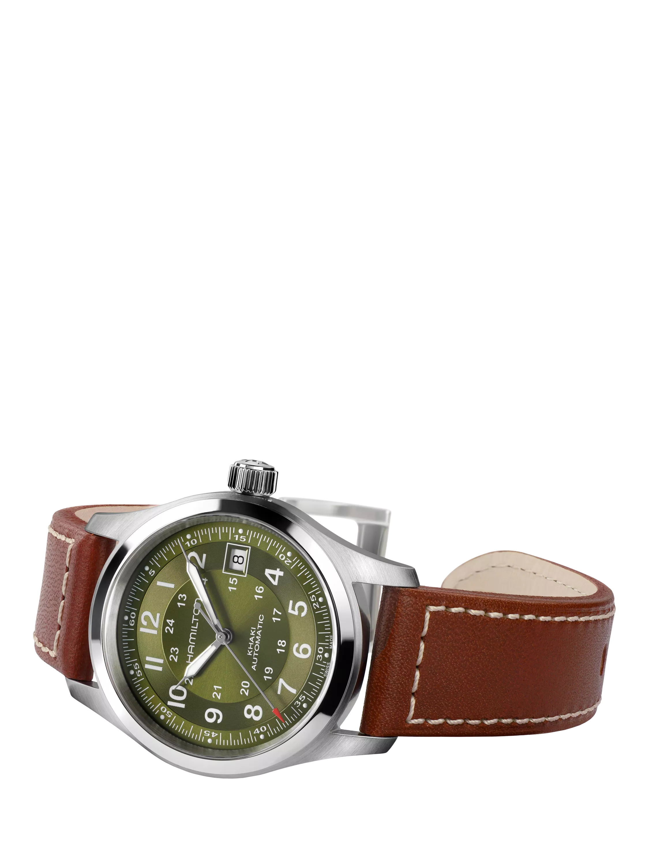 Hamilton field automatic watch green dial leather strap (British brand)