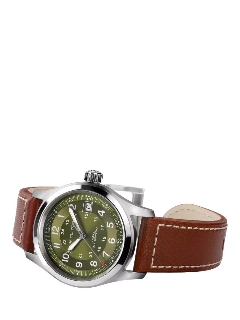 Hamilton field automatic watch green dial leather strap (British brand)
