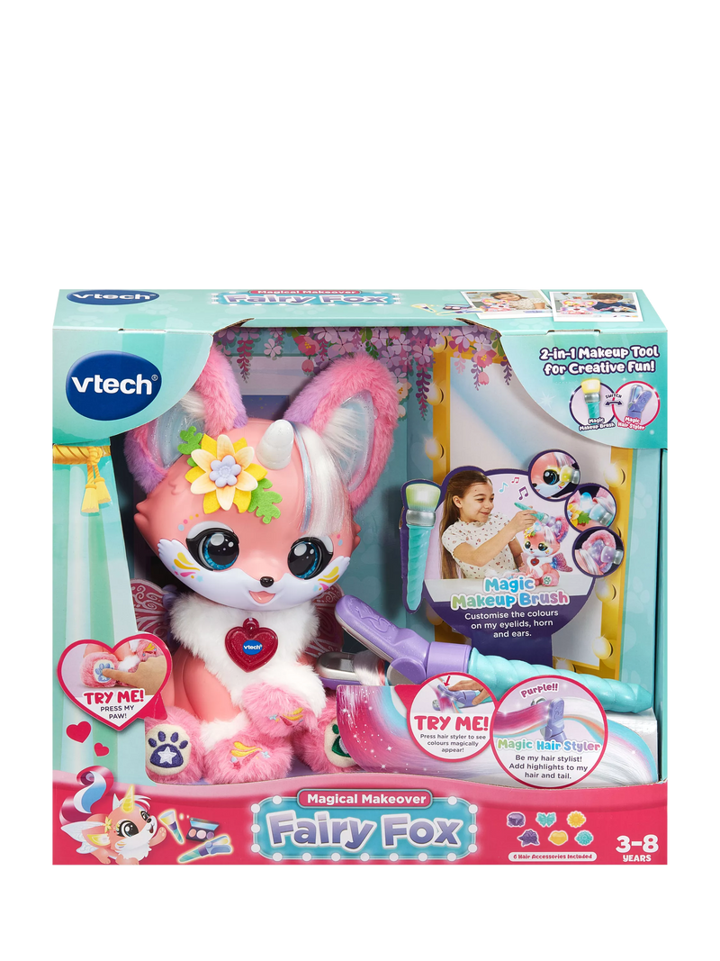 VTech magical makeover fairy fox toy with 2-in-1 makeup brush and hair straightener (British brand)