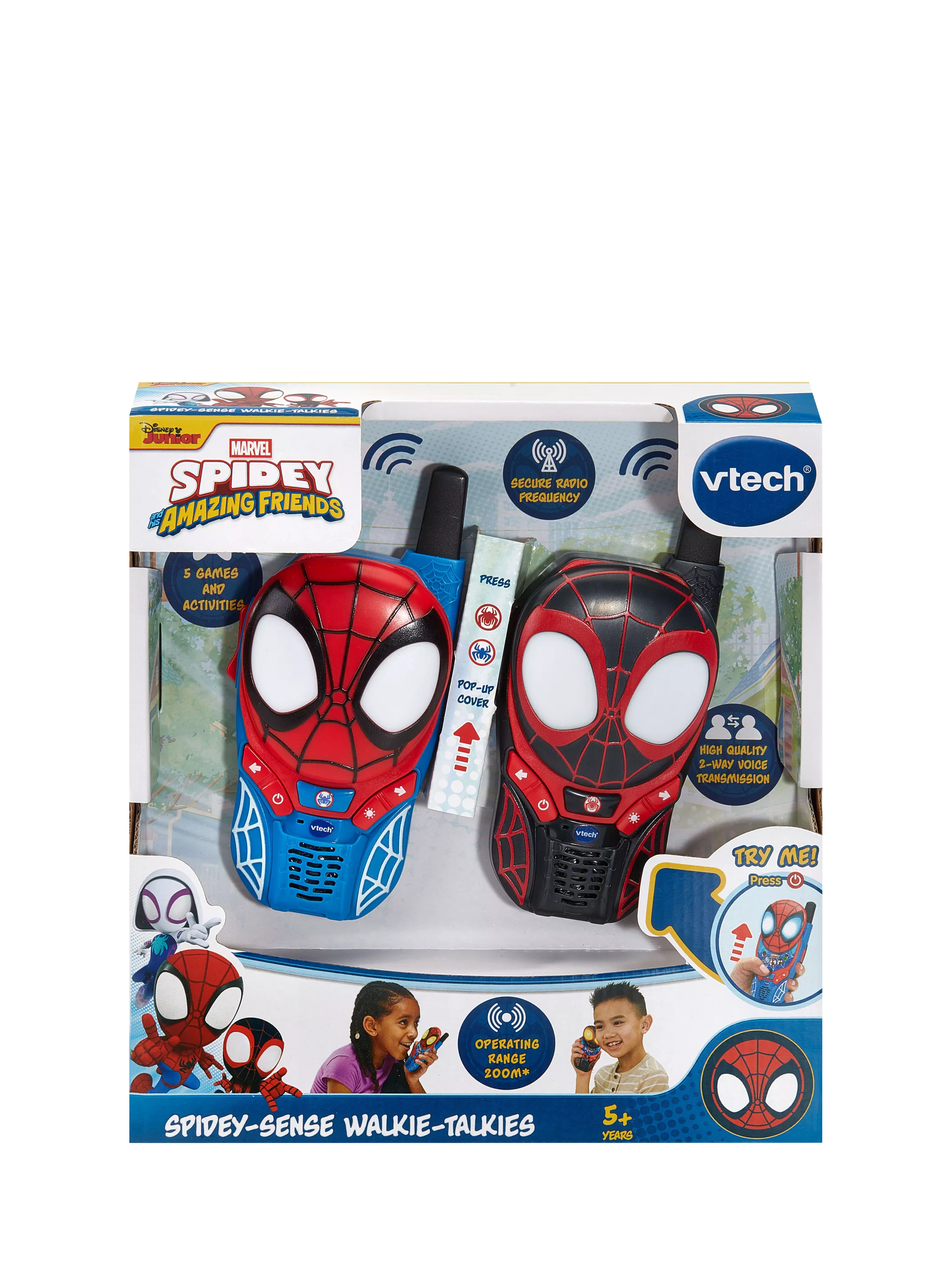 VTech Spidey-Sense walkie-talkies with light-up eyes and games (British brand)