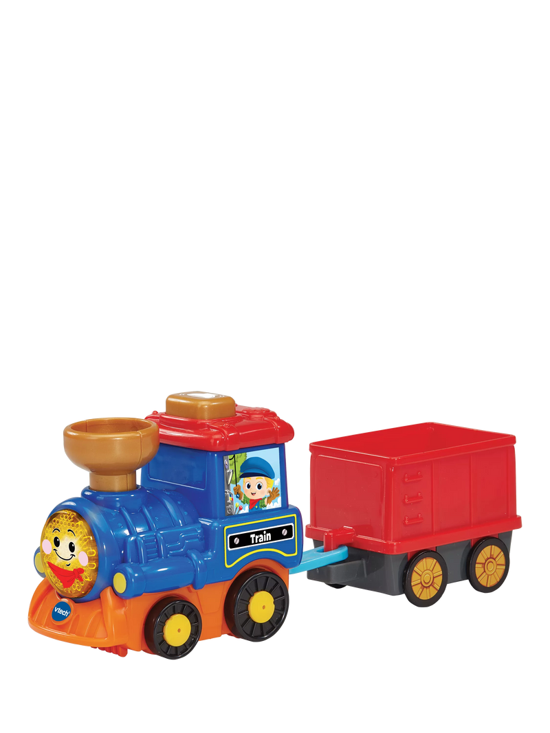VTech interactive cargo train toy with light-up button and sound effects (British brand)
