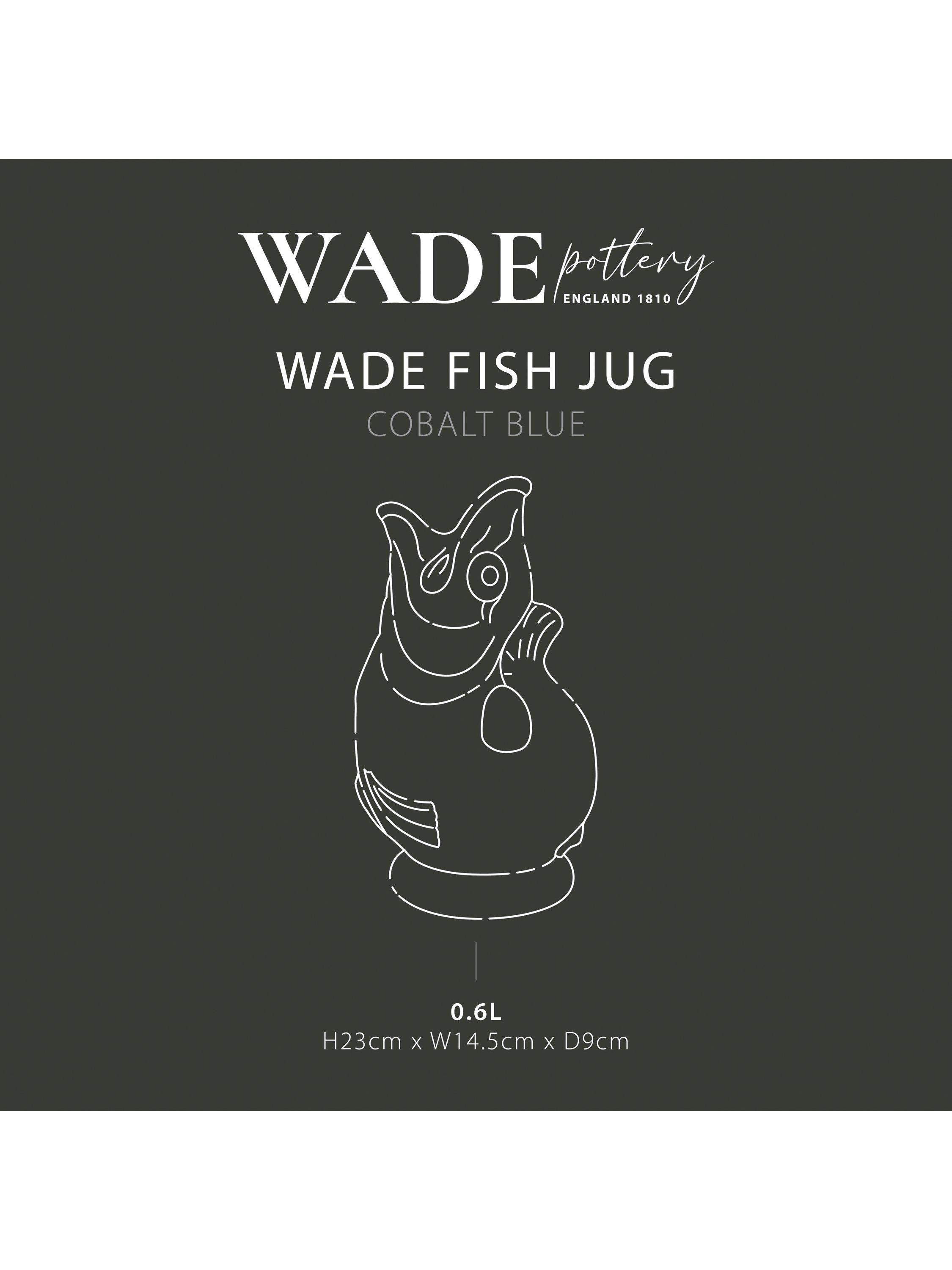 Wade Pottery fish jug cobalt blue 600ml, UK version