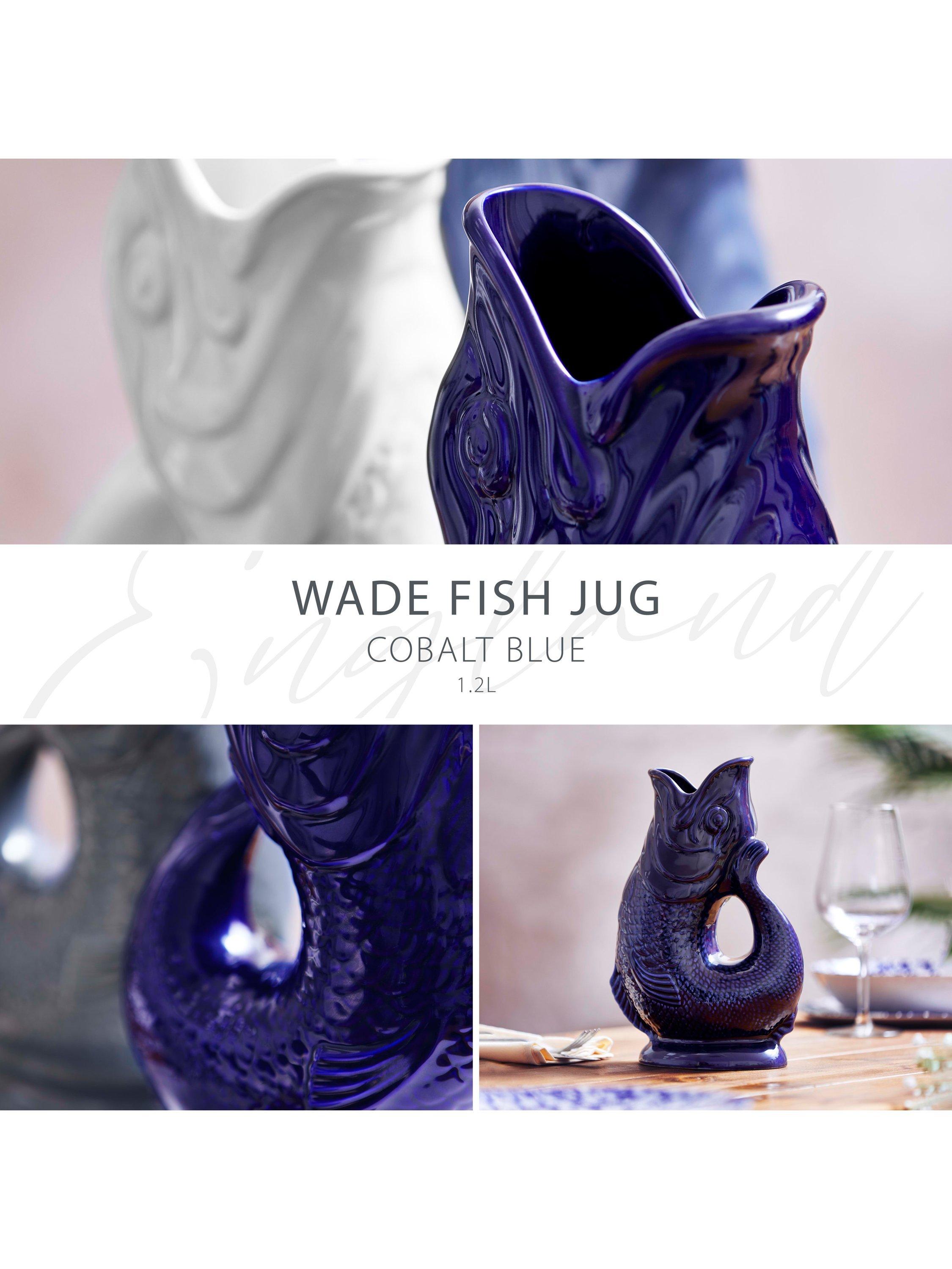 Wade Pottery fish earthenware jug 1.2L cobalt blue - British product