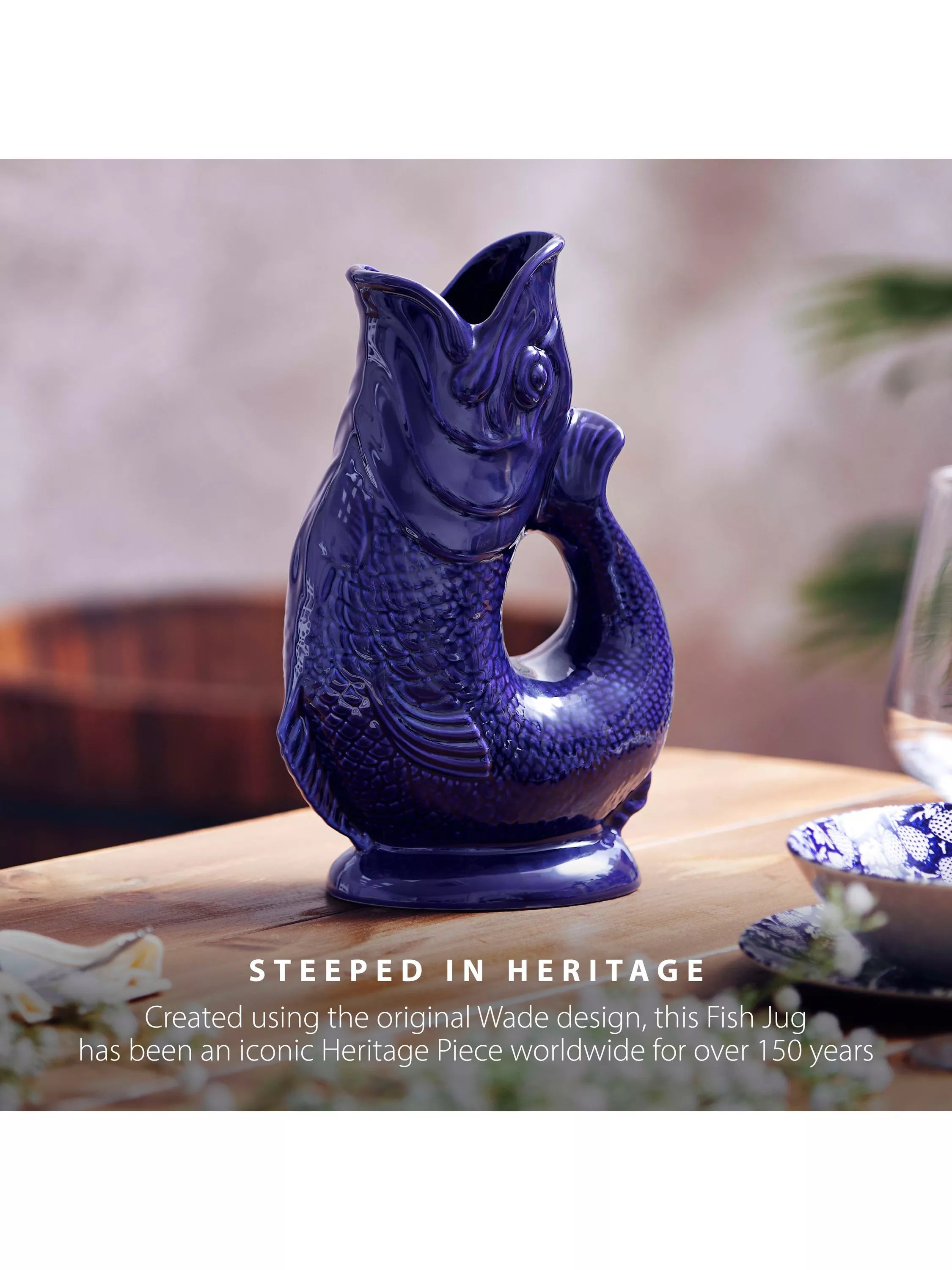 Wade Pottery fish earthenware jug 1.2L cobalt blue - British product