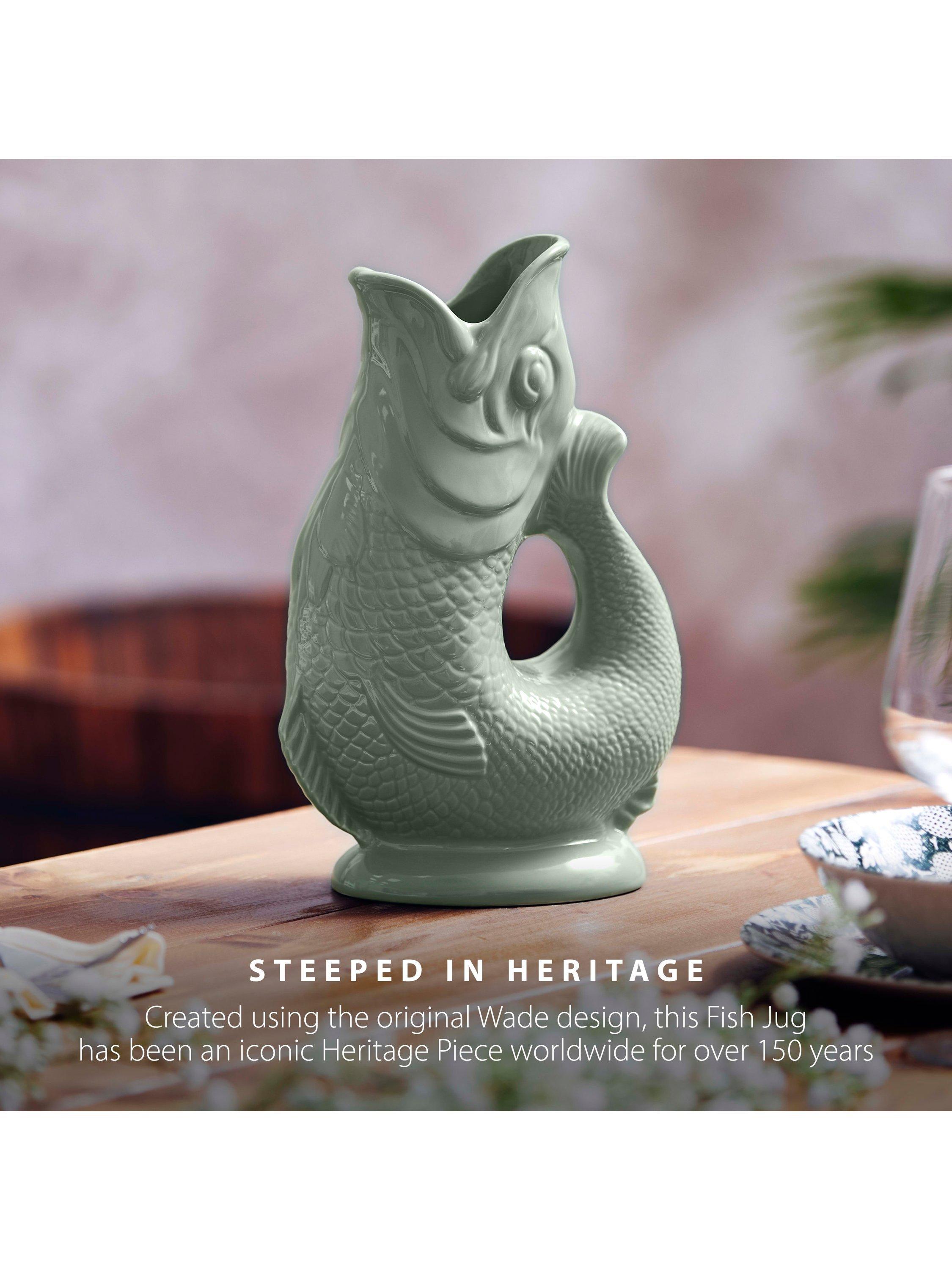 Wade Pottery fish earthenware jug 600ml sage green, UK version