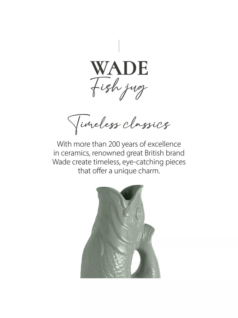 Wade Pottery fish earthenware jug 600ml sage green, UK version