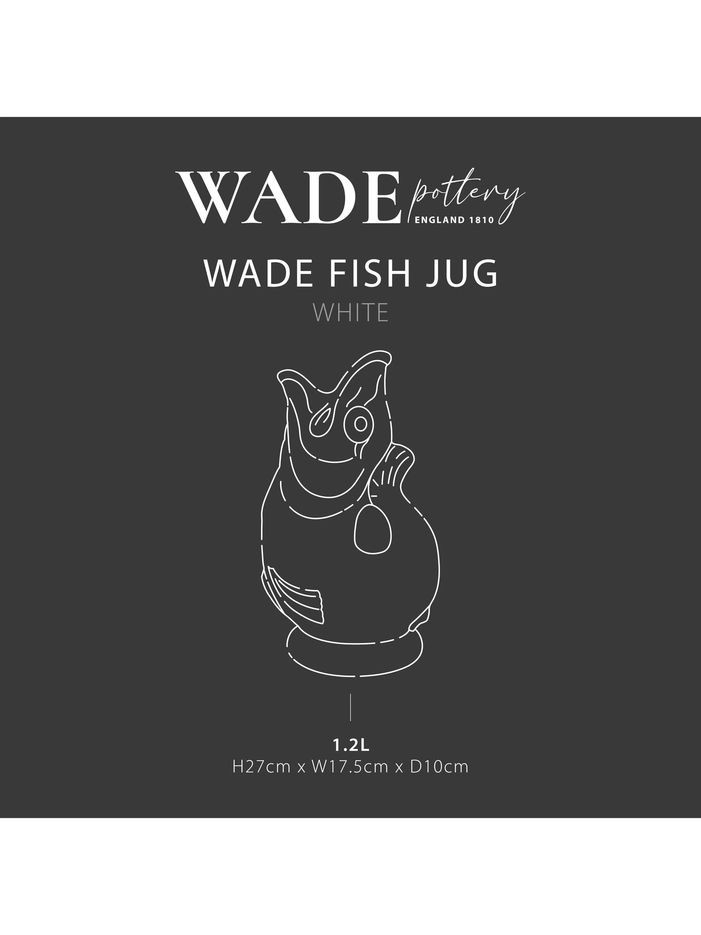 Wade Pottery fish earthenware jug white 1.2L, UK version