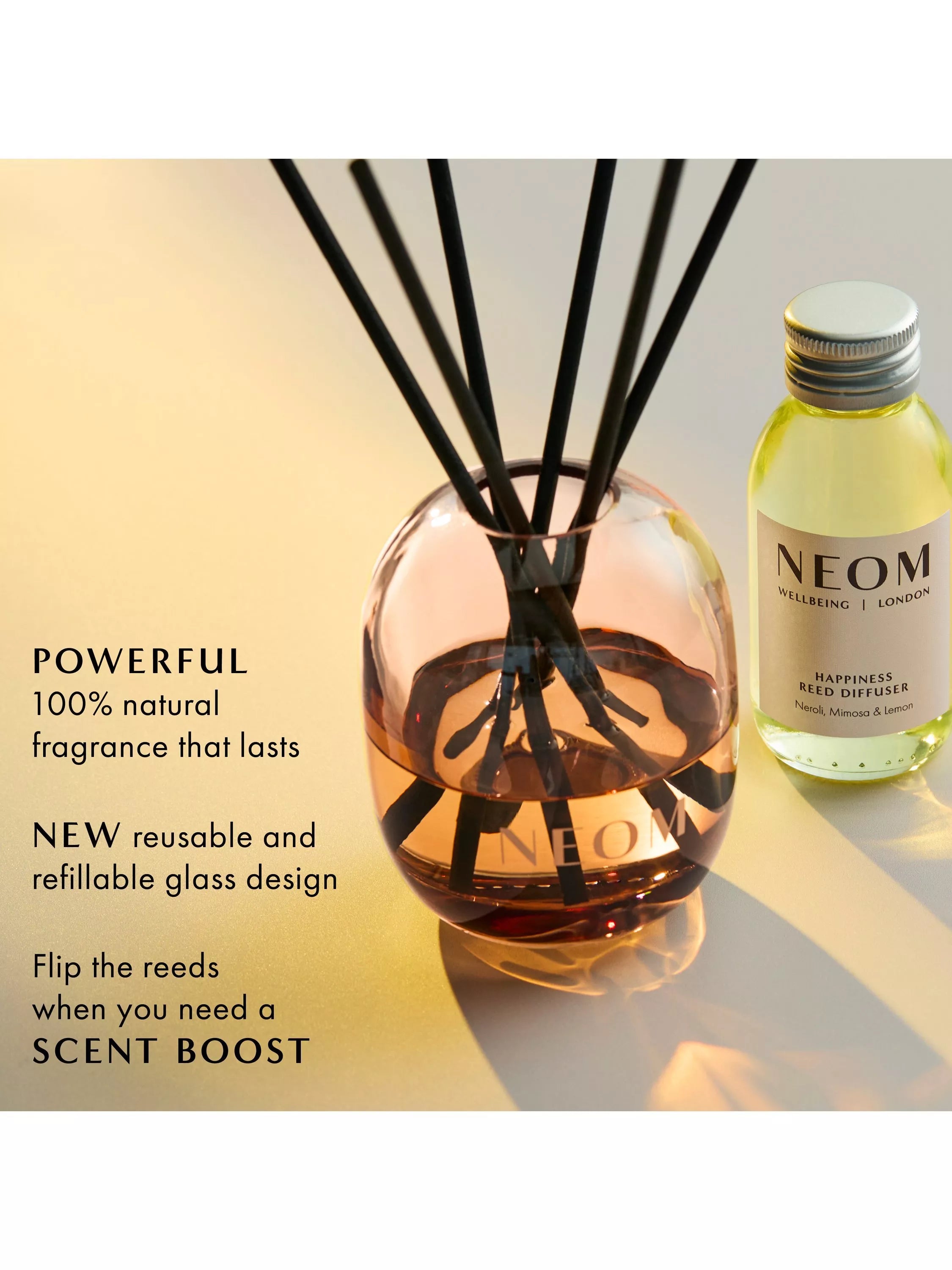 NEOM Wellbeing London Happiness reed diffuser refill 100ml, imported from the UK