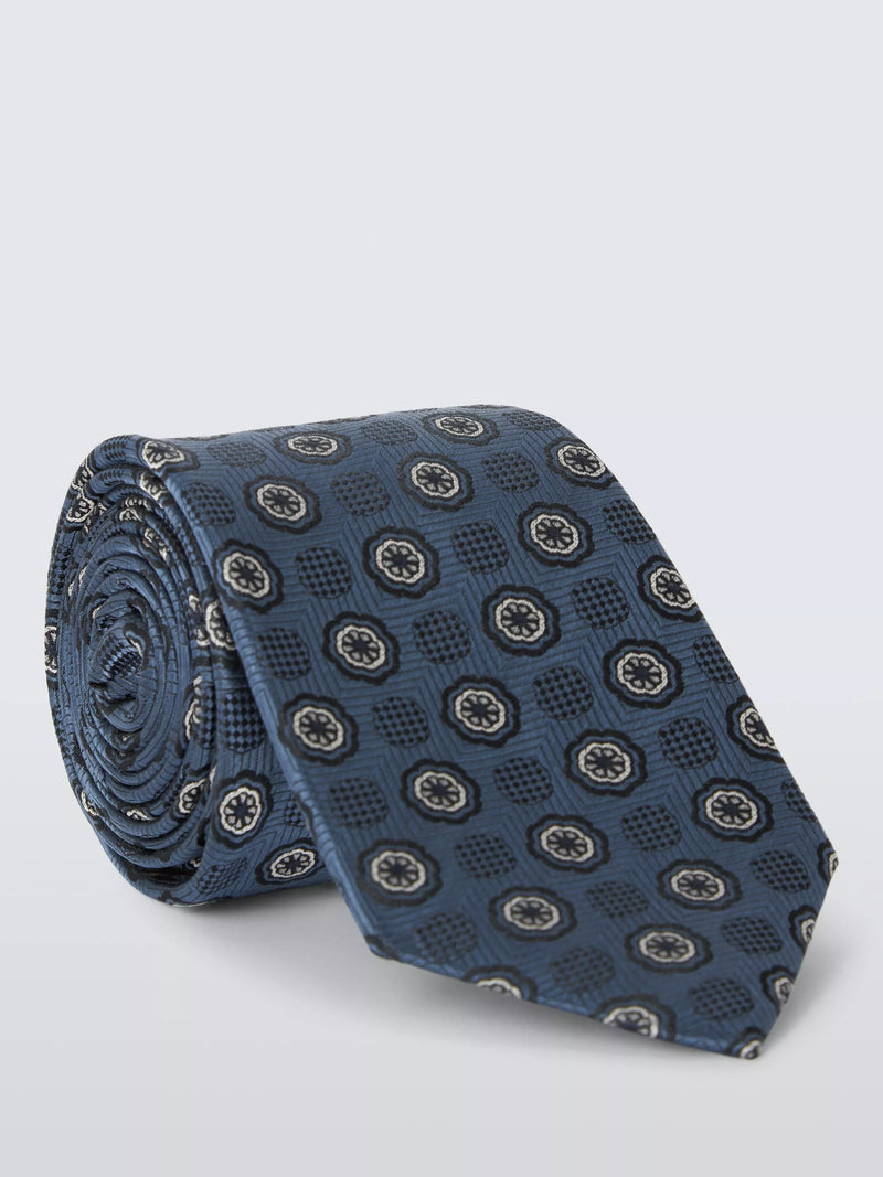 John Lewis silk tie large circle foulard airforce, imported from the UK