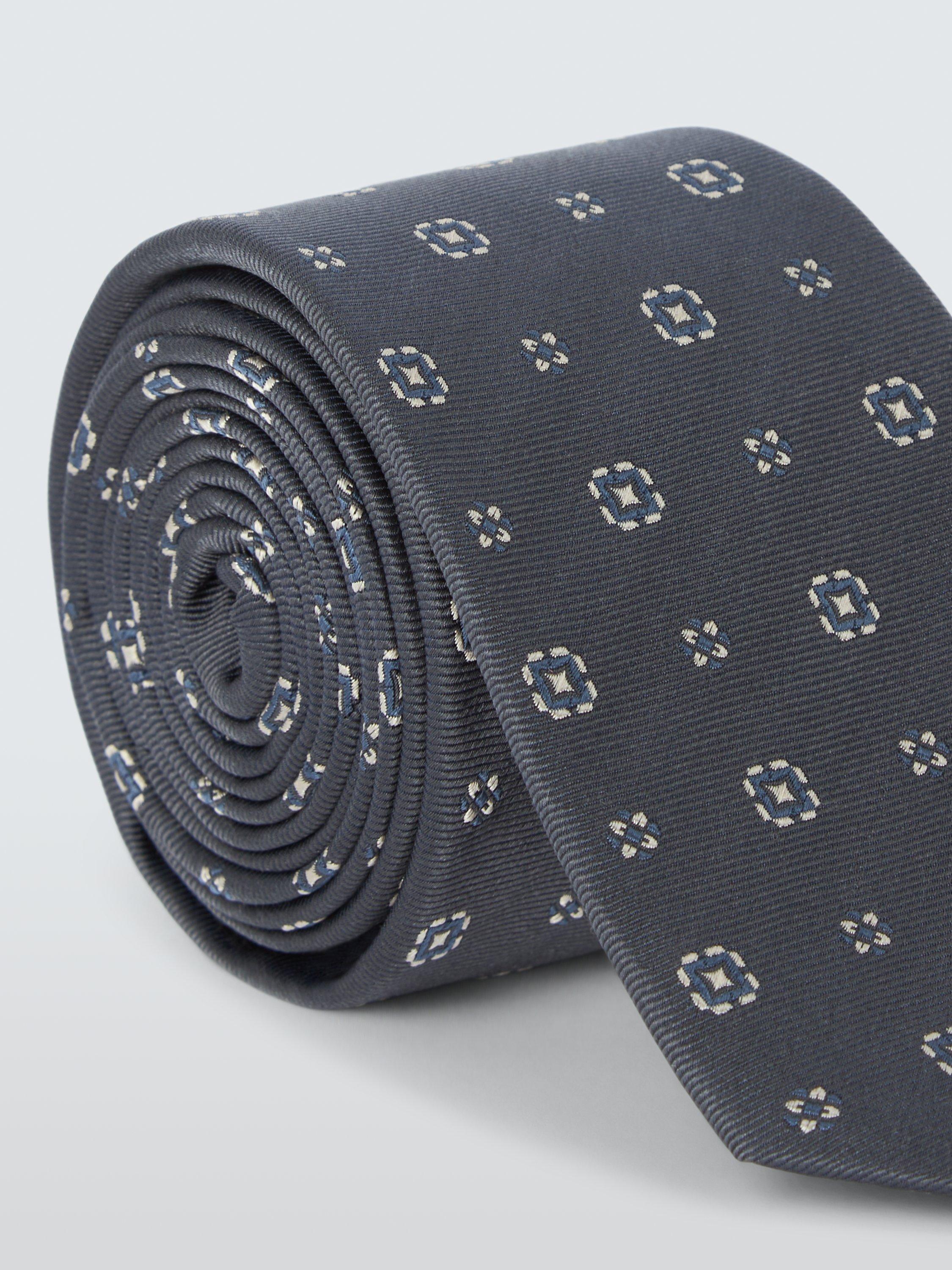 John Lewis small square foulard silk tie in grey - British product