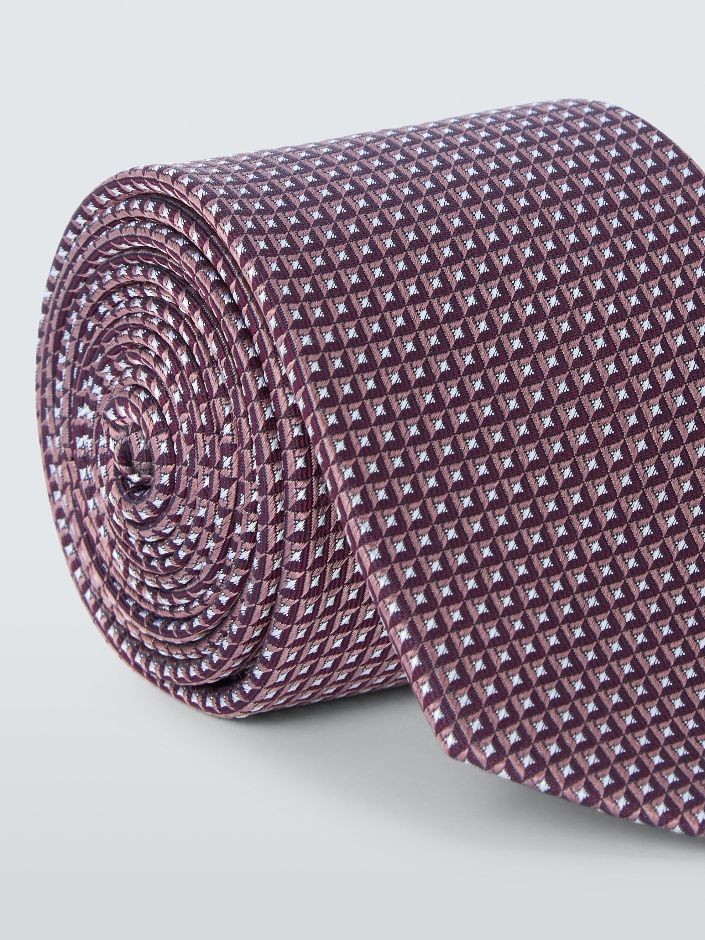 John Lewis small square geometric silk tie burgundy (British brand)